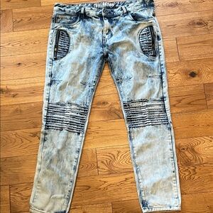 Light Blue Distressed Straight Jeans